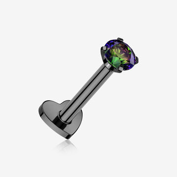 Implant Grade Titanium Blackline Prong Gem Sparkle Internally Threaded Heart Back Labret-Vitrail Medium